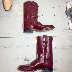 Justin Vintage Burgundy Leather Roper Cowboy Boots Women's Size 6.5A
